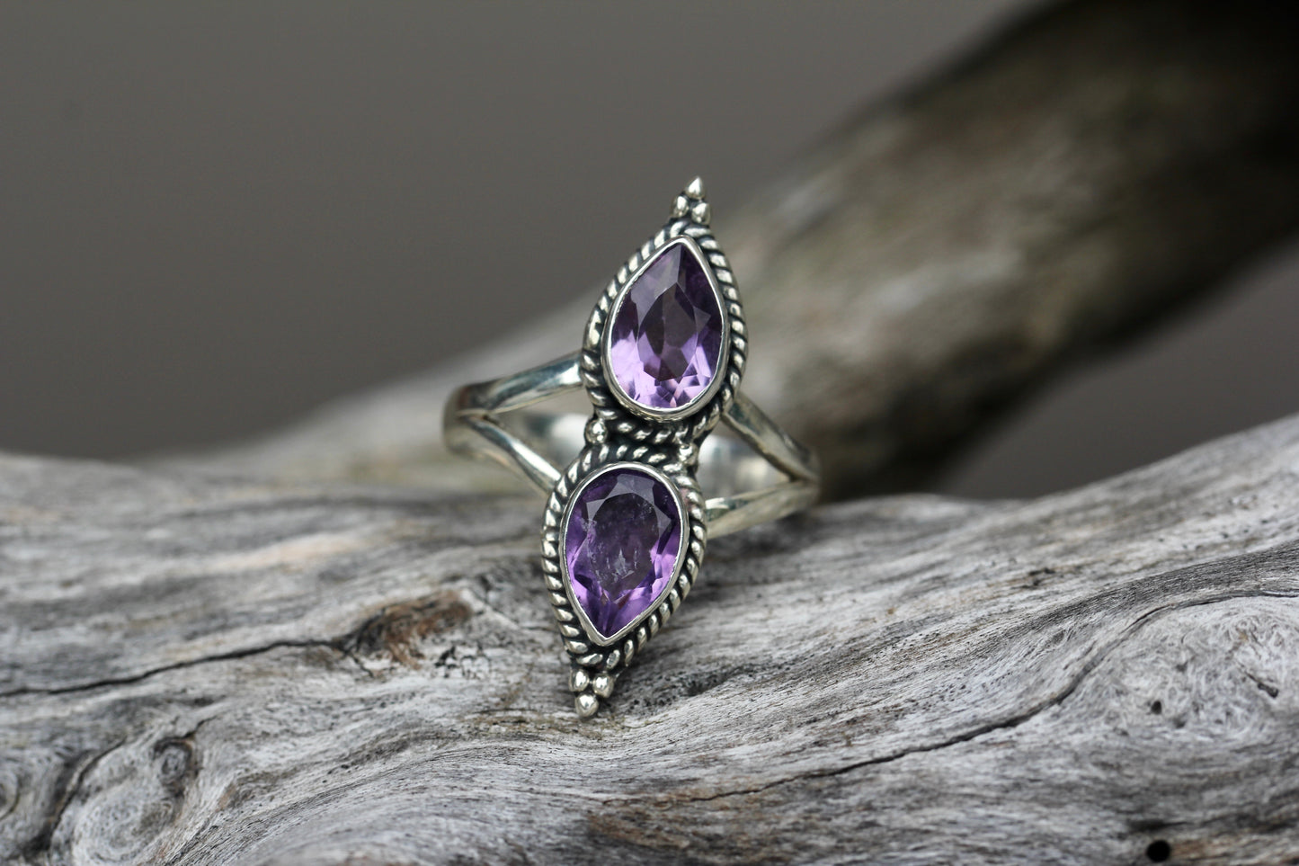 Amethyst Double Teardrop Ring