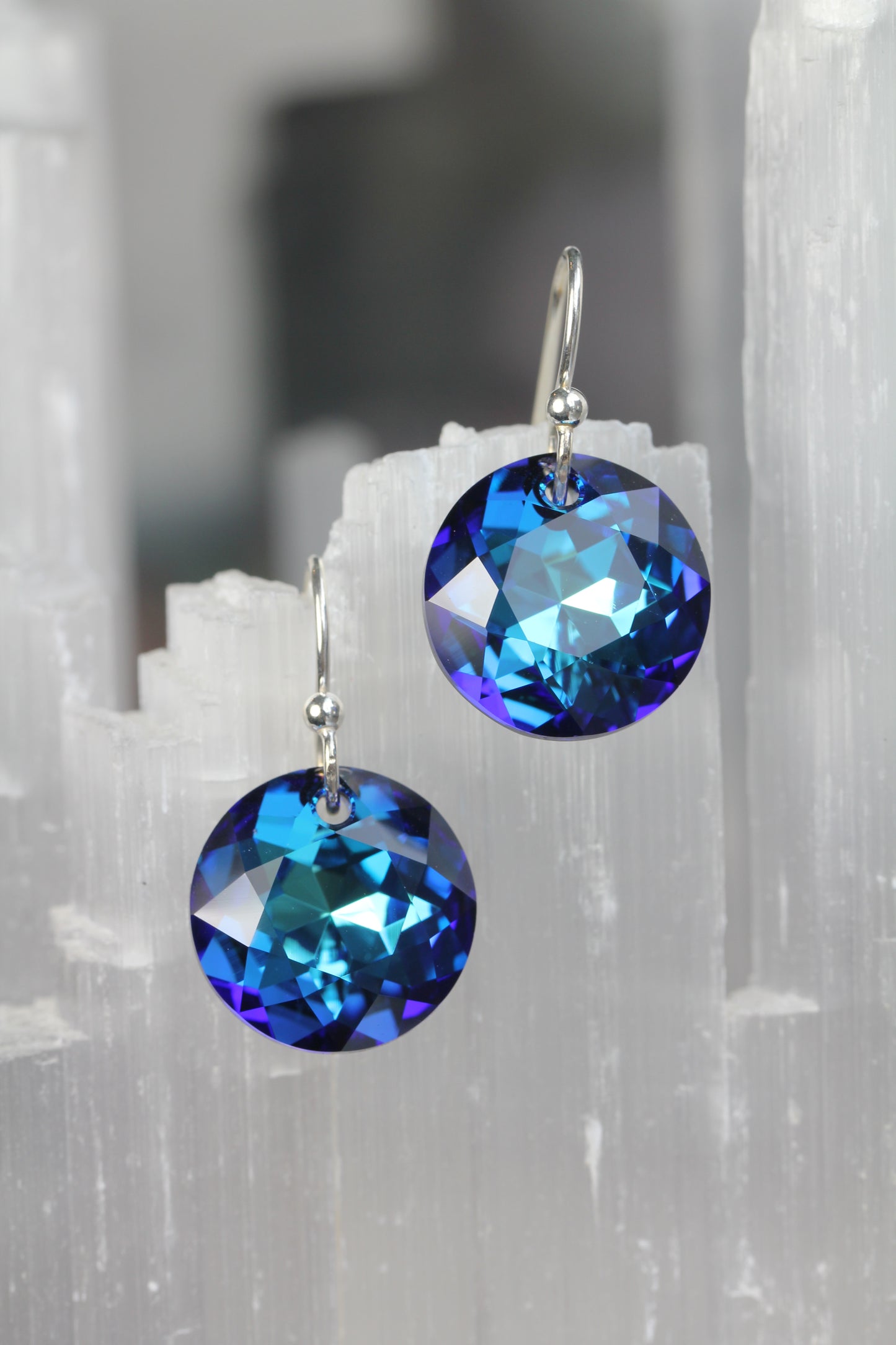 Bermuda Blue Crystal Dime Drop Earrings