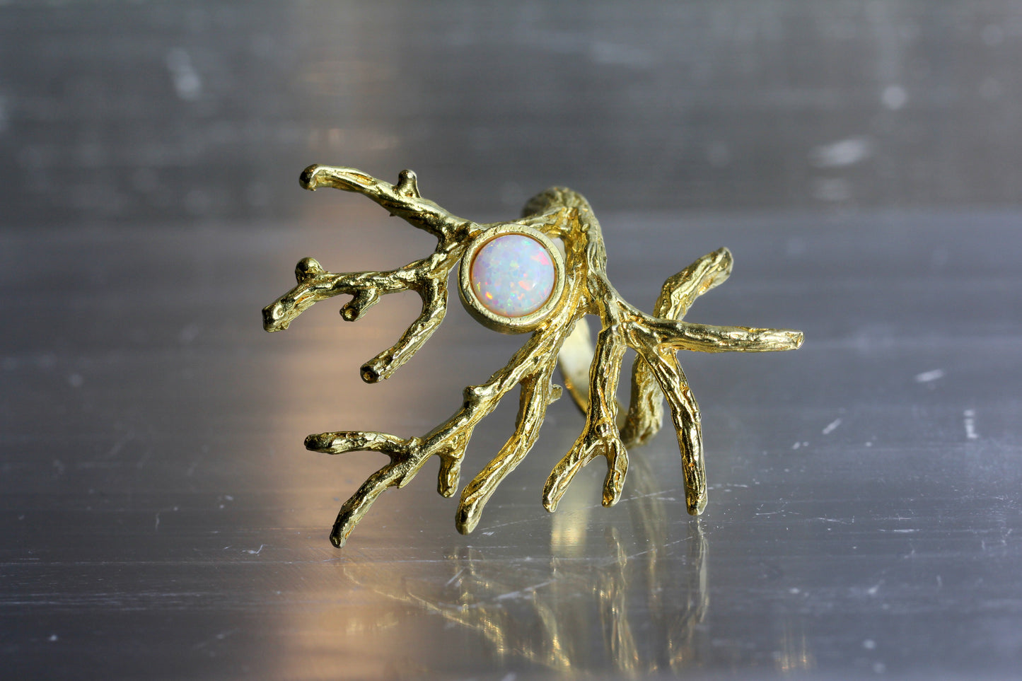 Created Opal Brass Branch Ring