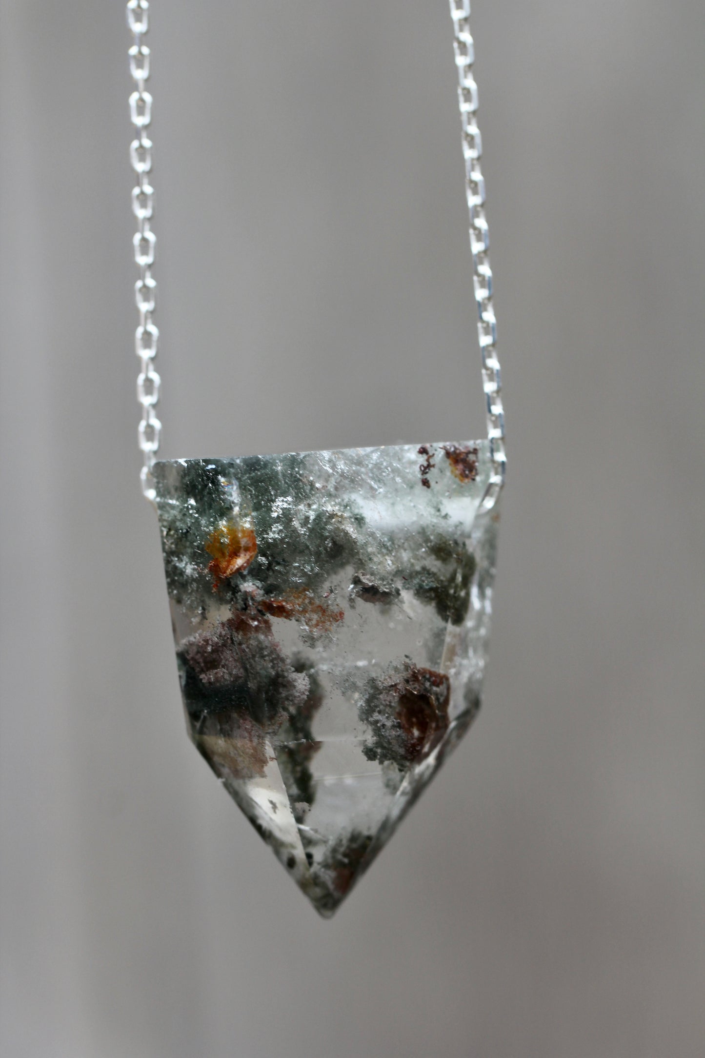 Lodolite Chunky Crystal Point Long Necklace