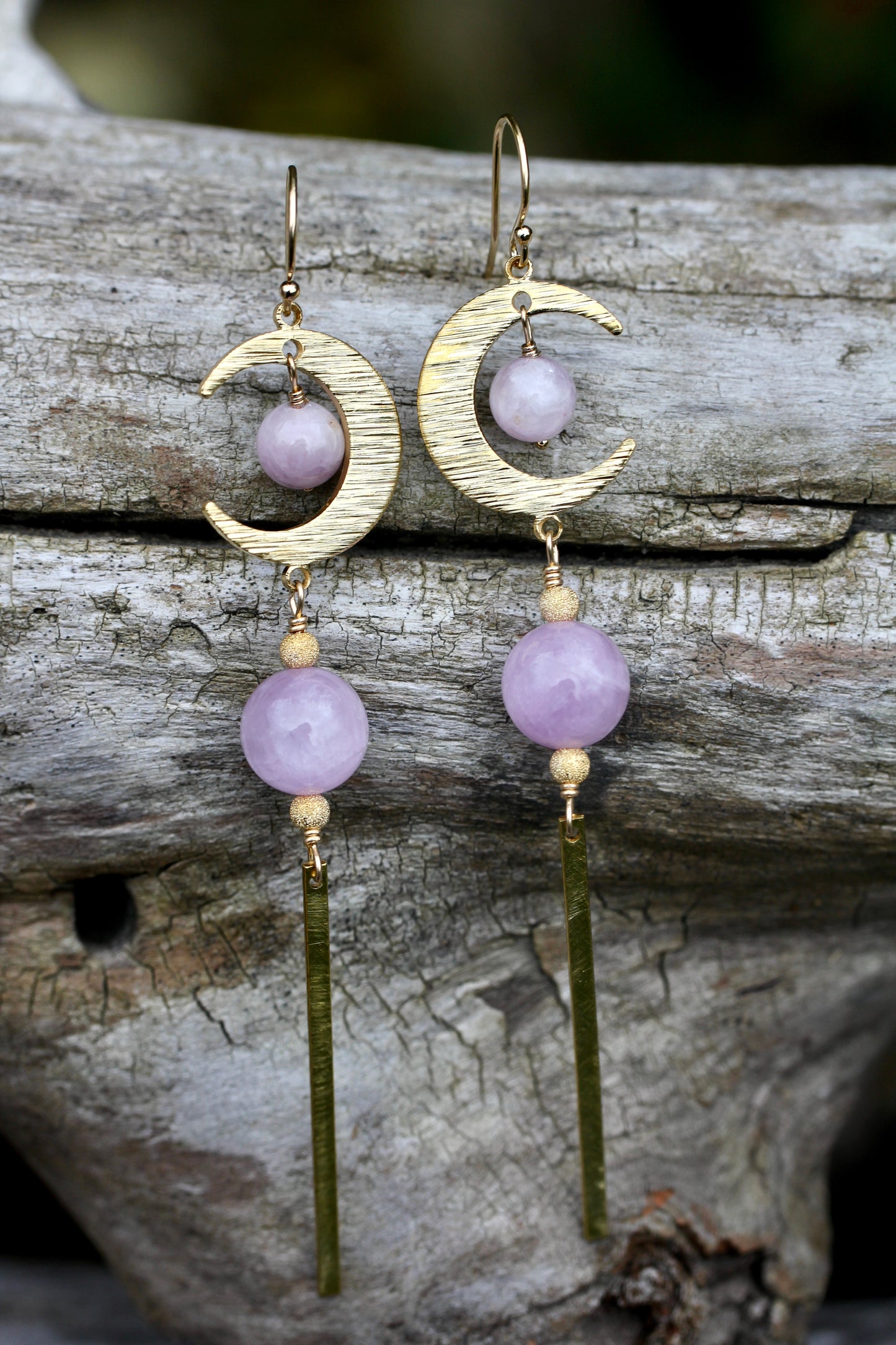 Brass Moon Kunzite Long Drop Earrings