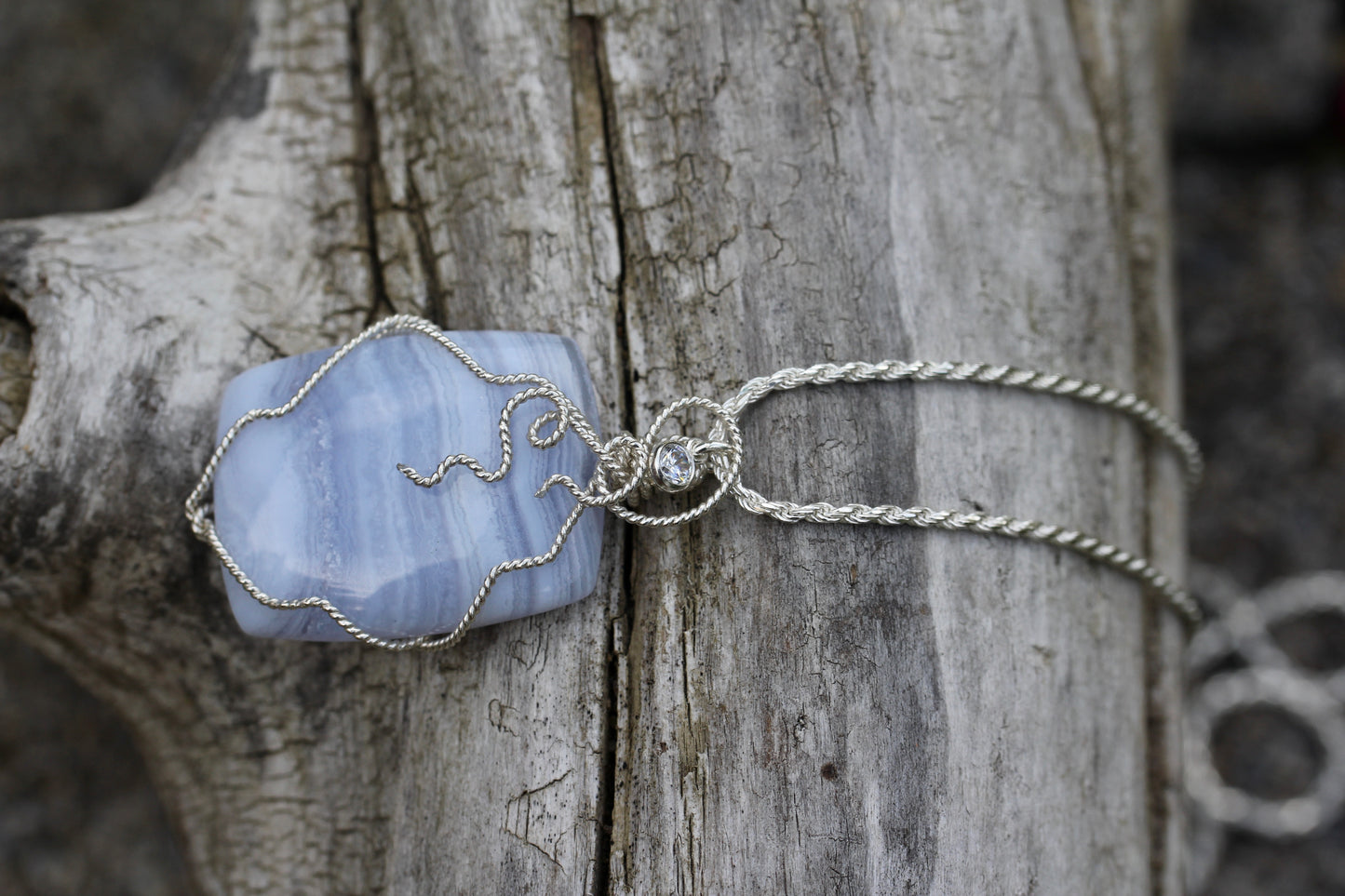 Blue Lace Agate Silver Swirl Necklace