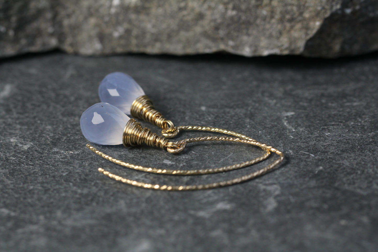 Chalcedony Briolette Diamond Cut Earrings