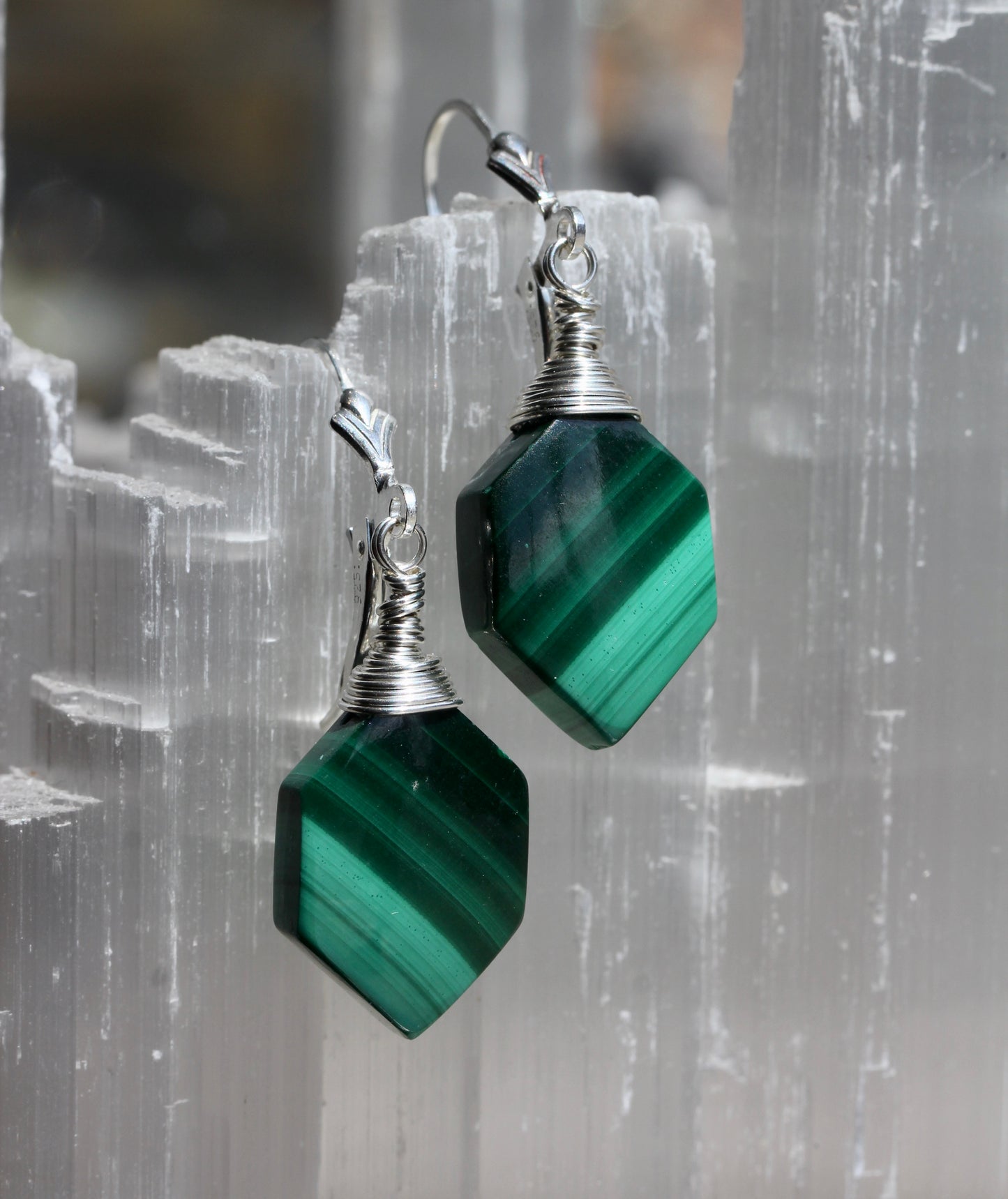 Malachite Hexagonal Earrings