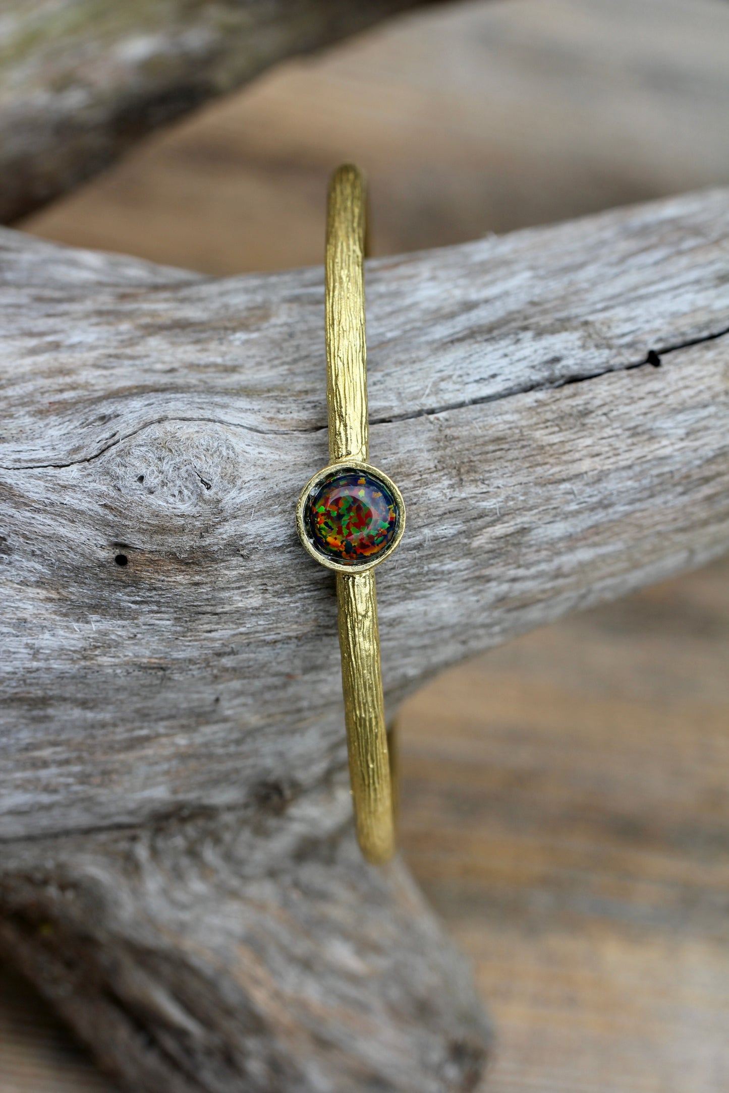 Created Black Opal Brass Cuff