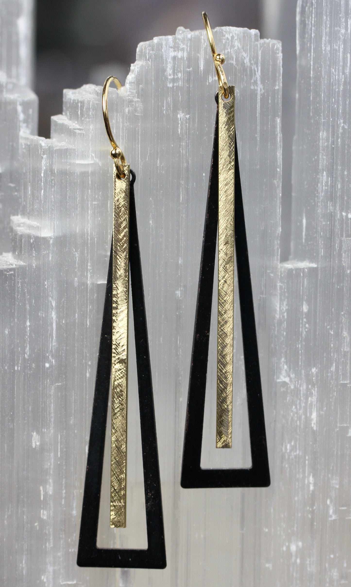 Black and Gold Brass Bar Pendulum Earrings