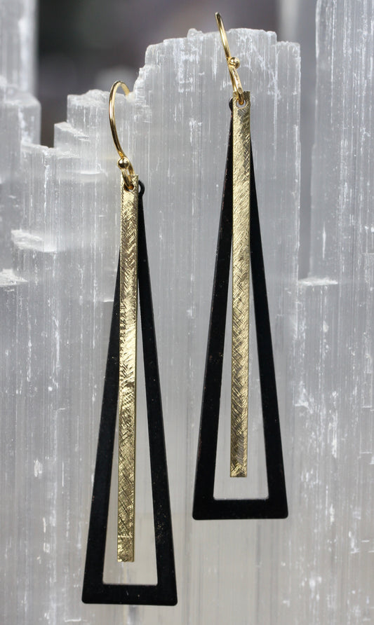 Black and Gold Brass Bar Pendulum Earrings