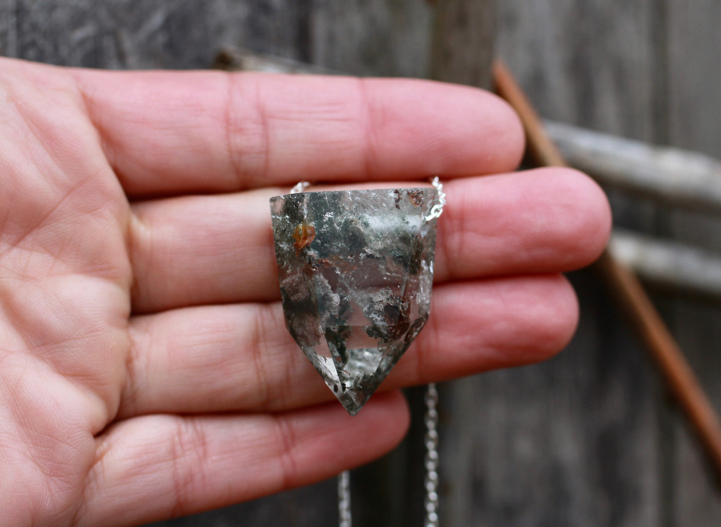 Lodolite Chunky Crystal Point Long Necklace