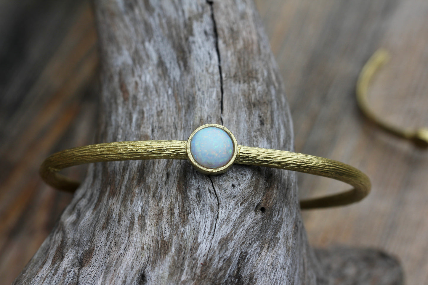 Created White Opal Brass Cuff