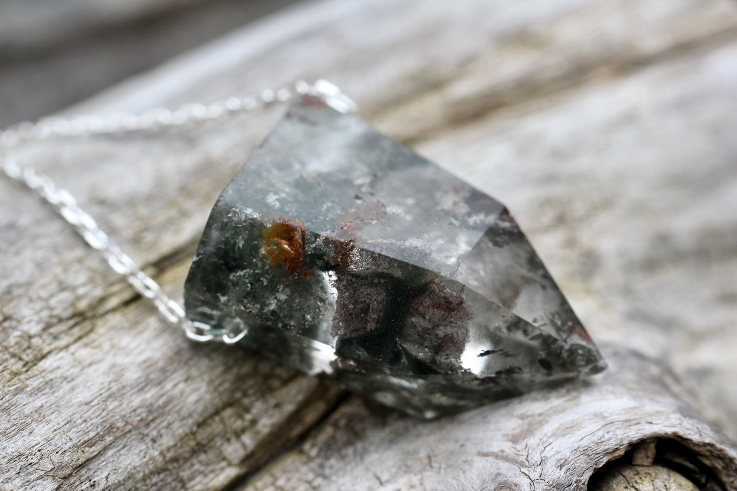 Lodolite Chunky Crystal Point Long Necklace