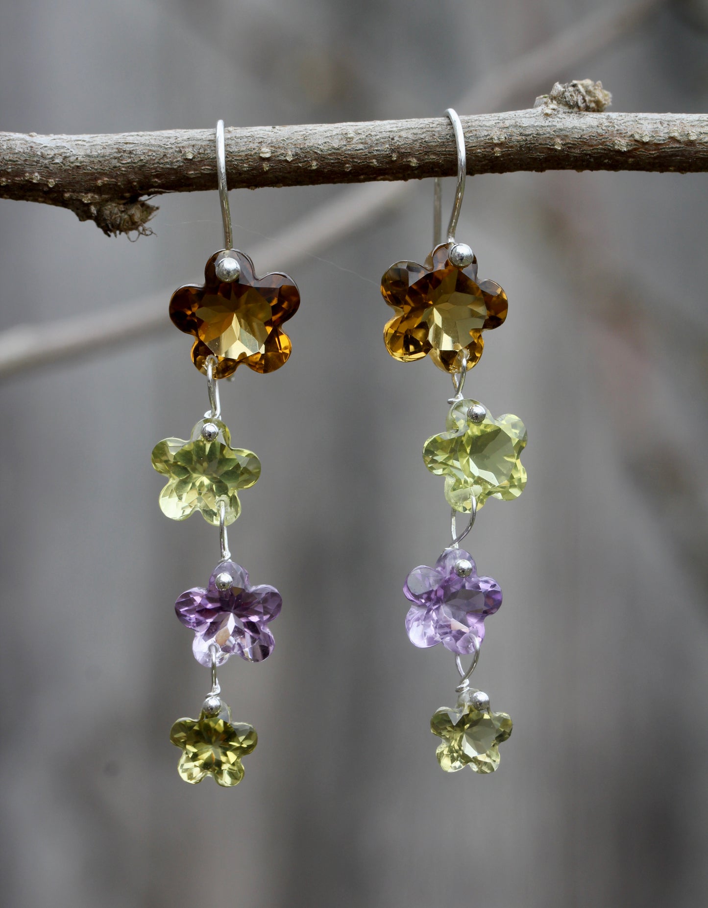 Multi Quartz Flower Drop Earrings