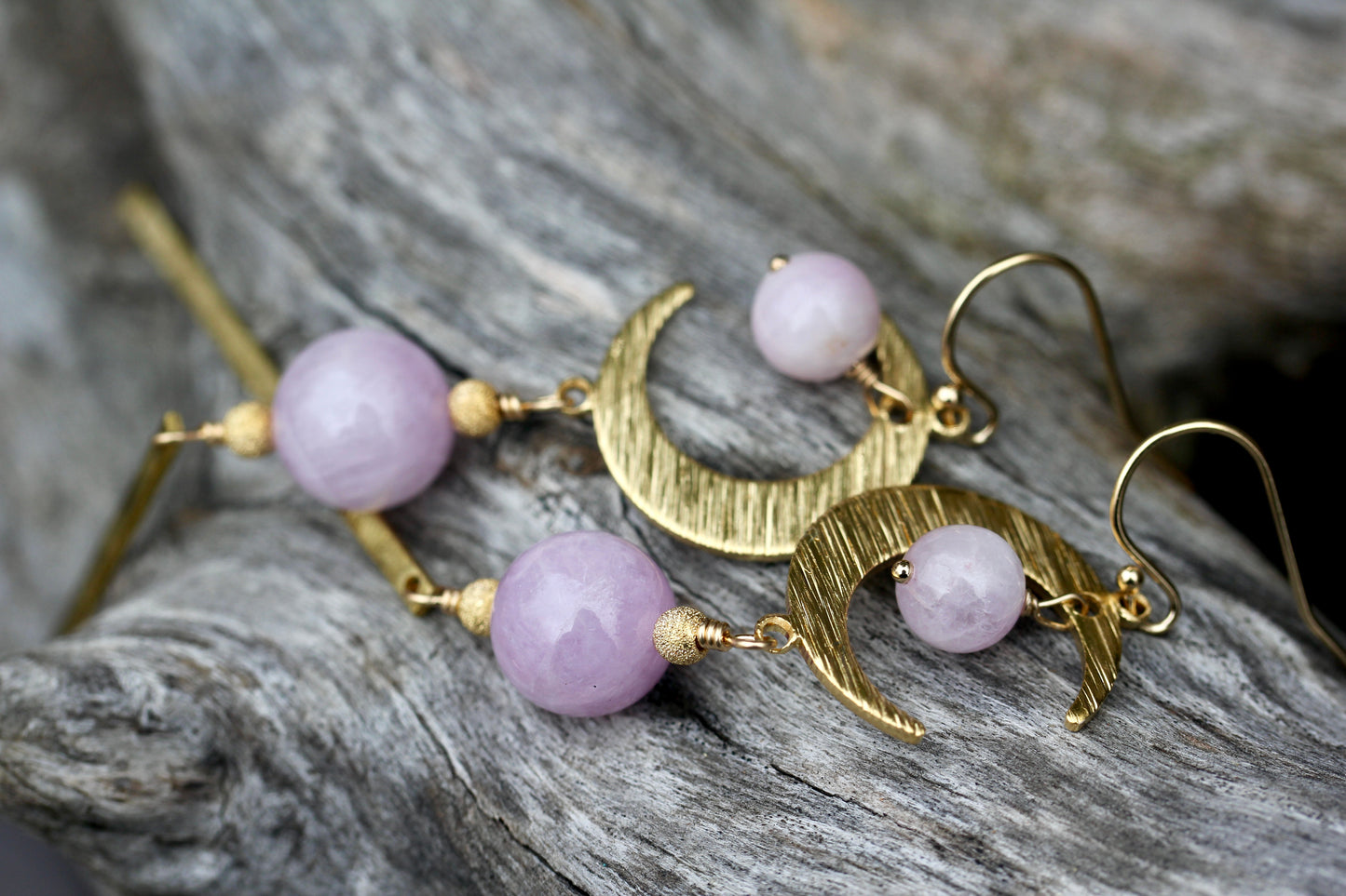 Brass Moon Kunzite Long Drop Earrings