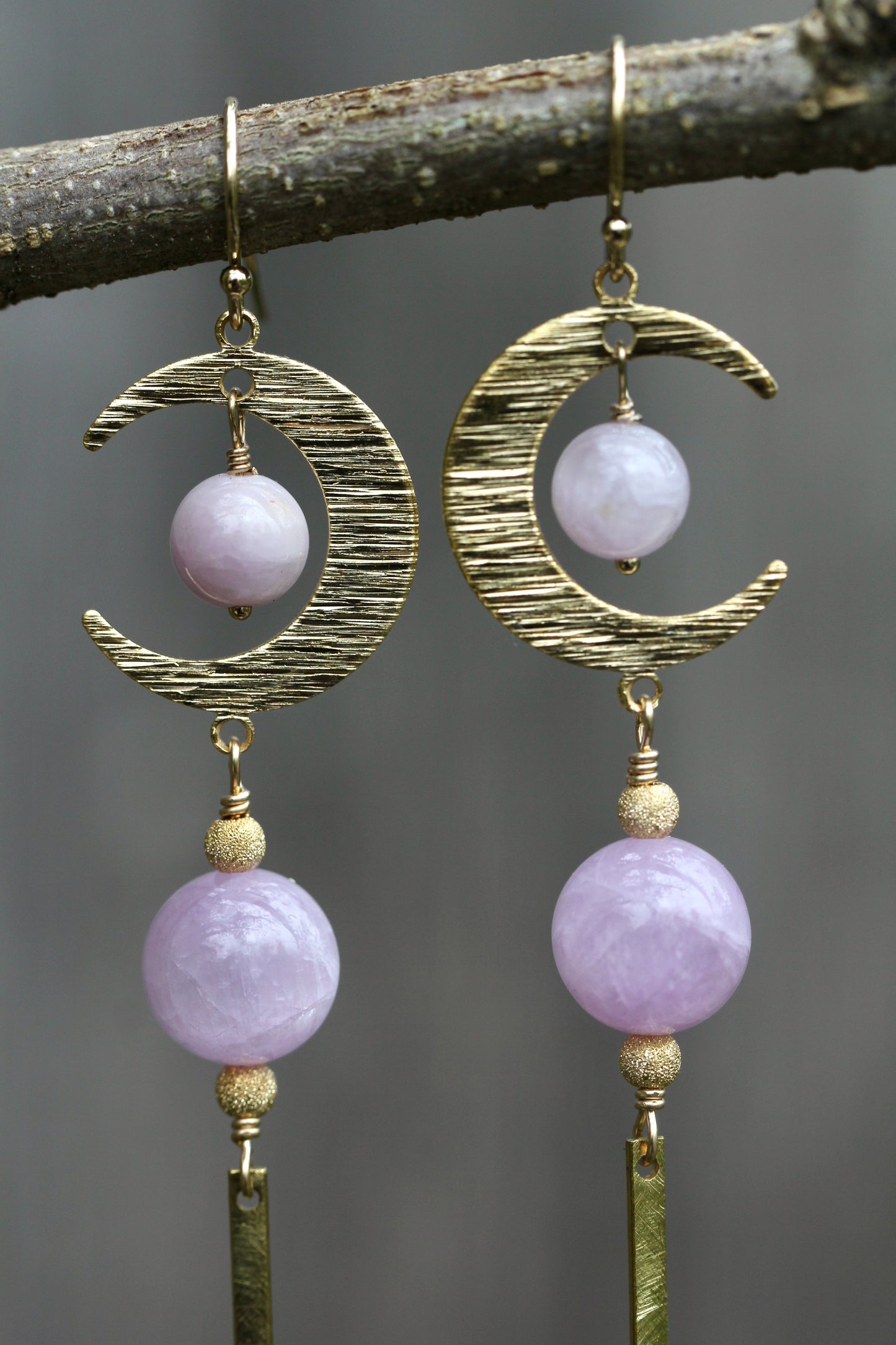 Brass Moon Kunzite Long Drop Earrings