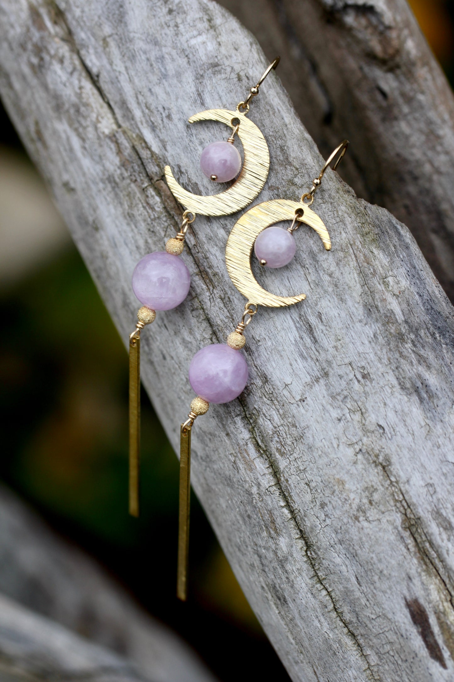 Brass Moon Kunzite Long Drop Earrings