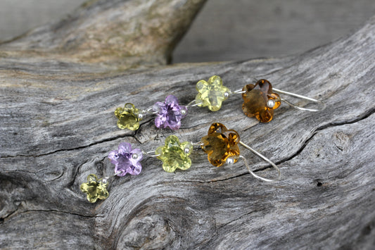 Multi Quartz Flower Drop Earrings