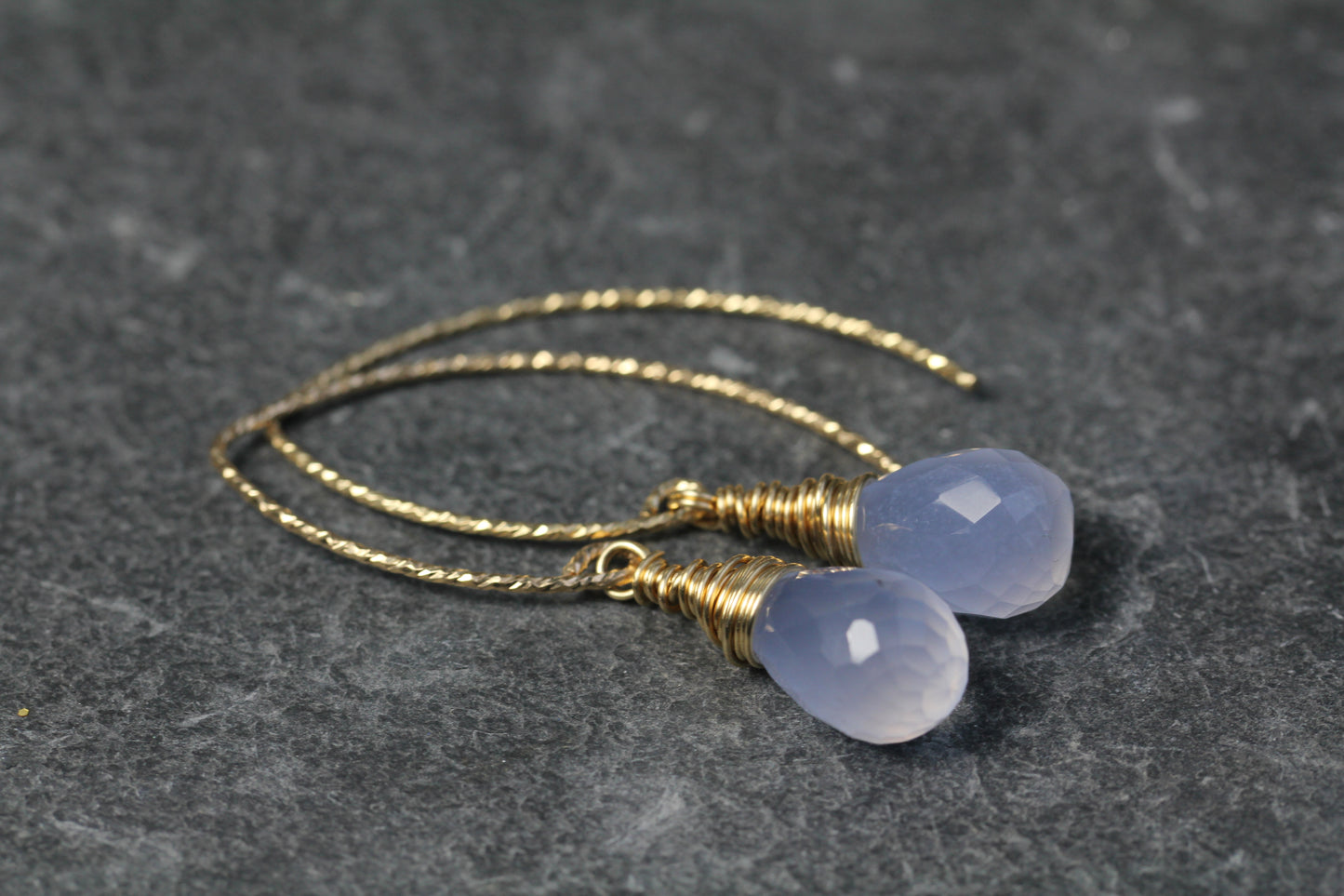 Chalcedony Briolette Diamond Cut Earrings