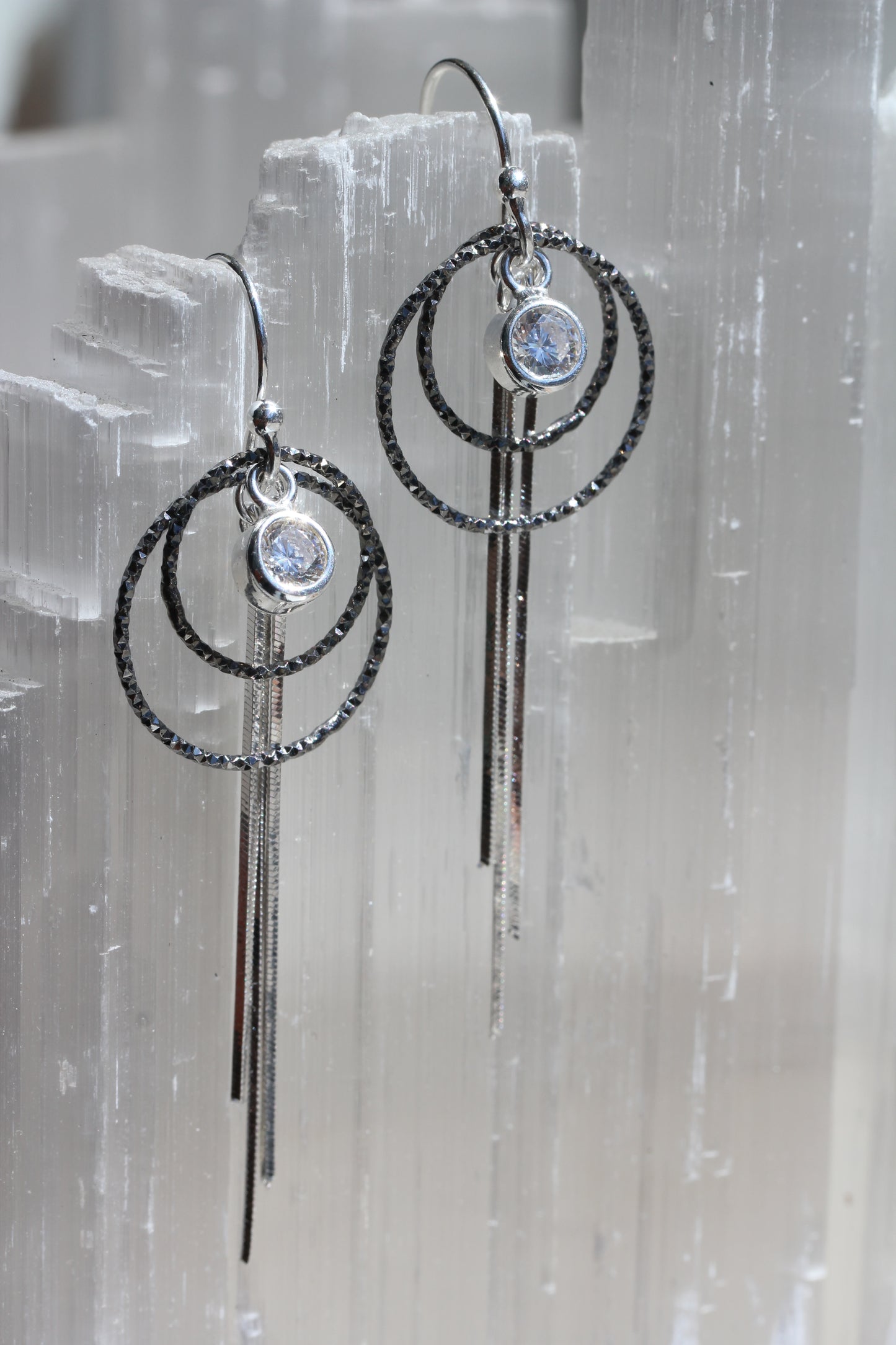 Double Ring CZ Tassel Earrings