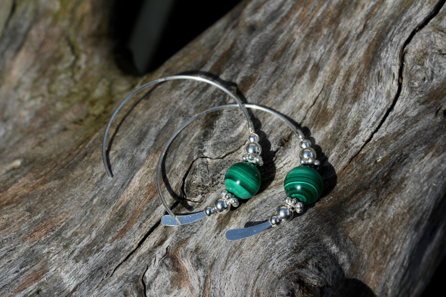 Malachite Bali Silver Bead Hoops
