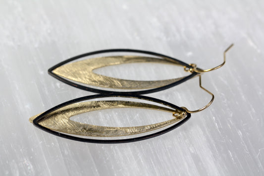 Black and Gold Brass Marquis Earrings