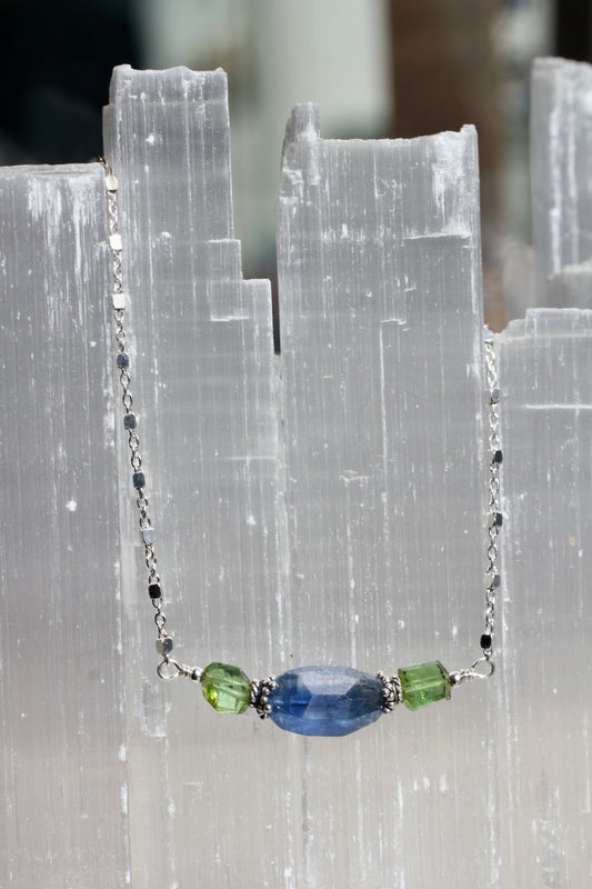 Kyanite Tourmaline Silver Necklace