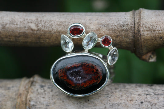 Geode Garnet Abstract Ring