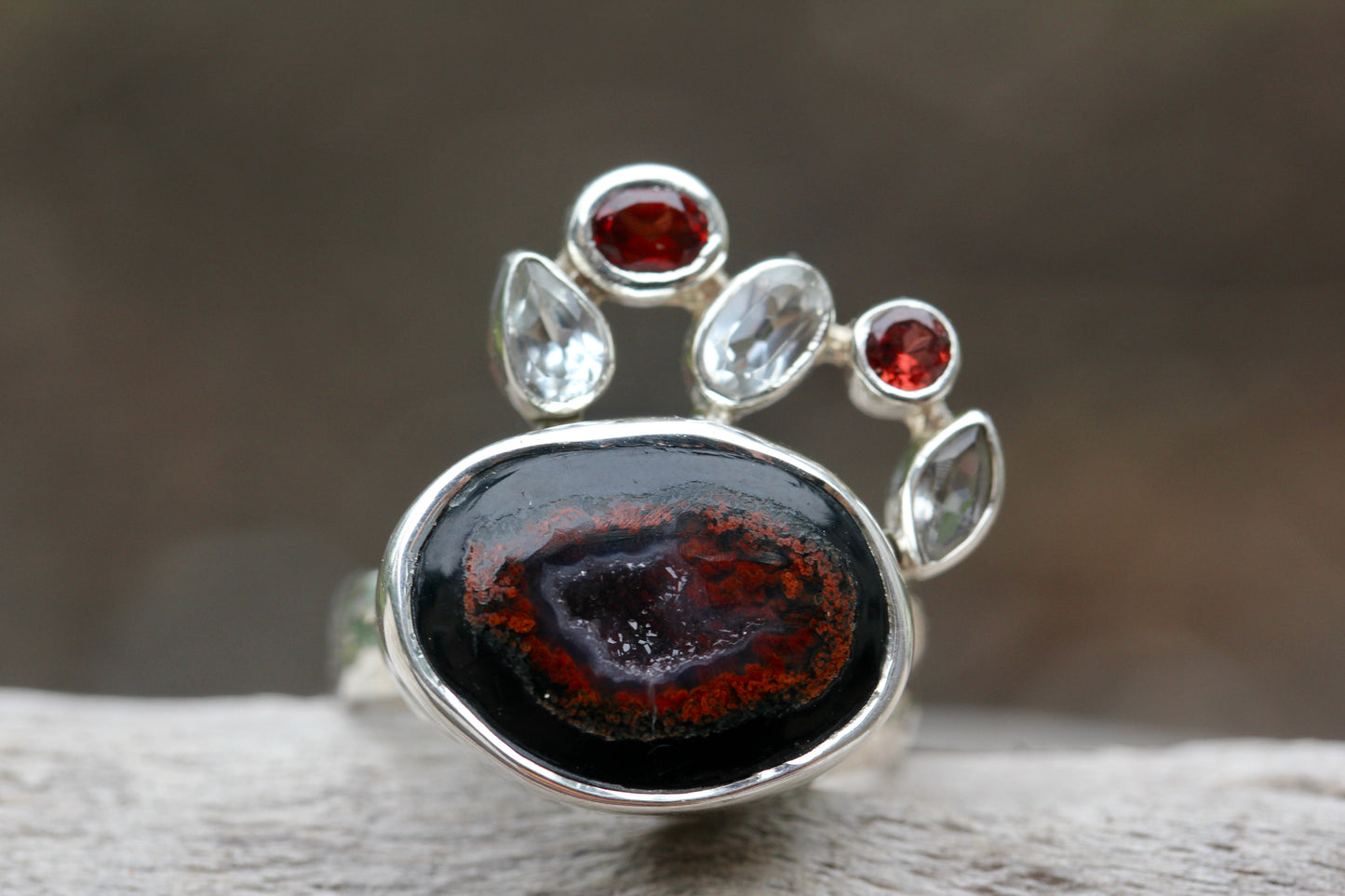 Geode Garnet Abstract Ring