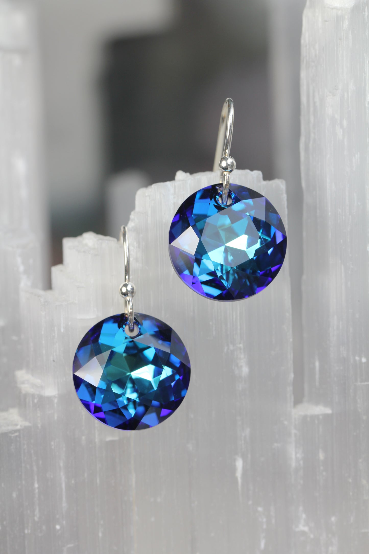 Bermuda Blue Crystal Dime Drop Earrings
