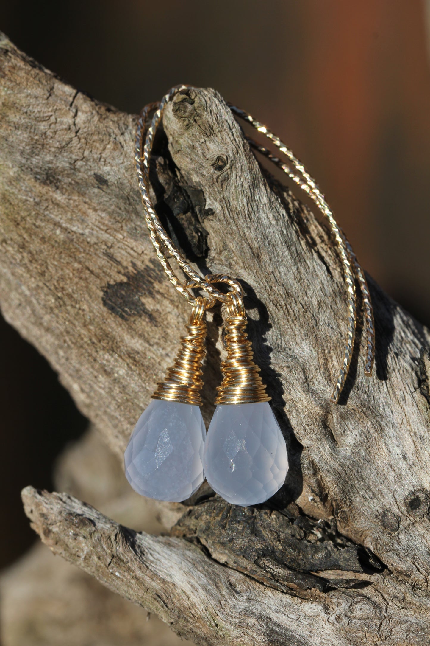 Chalcedony Briolette Diamond Cut Earrings