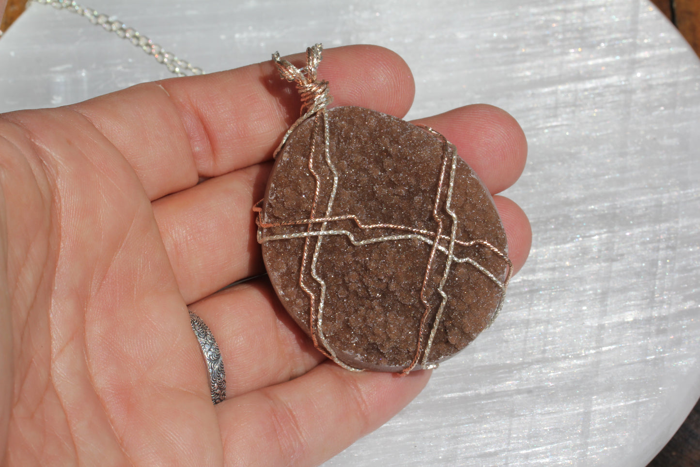 Brown Quartz Druzy Large Pendant