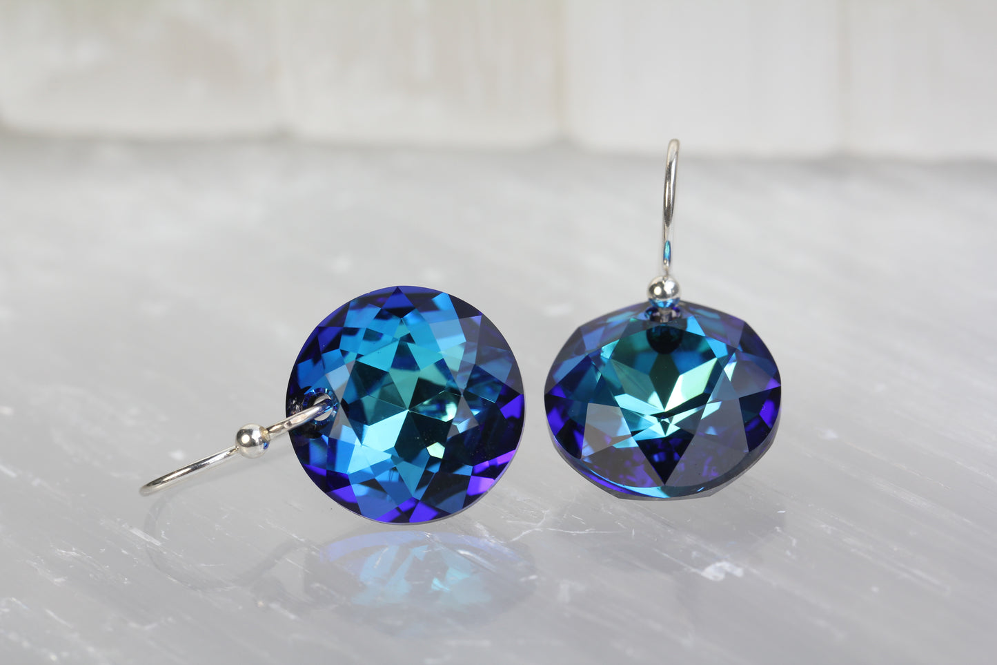 Bermuda Blue Crystal Dime Drop Earrings