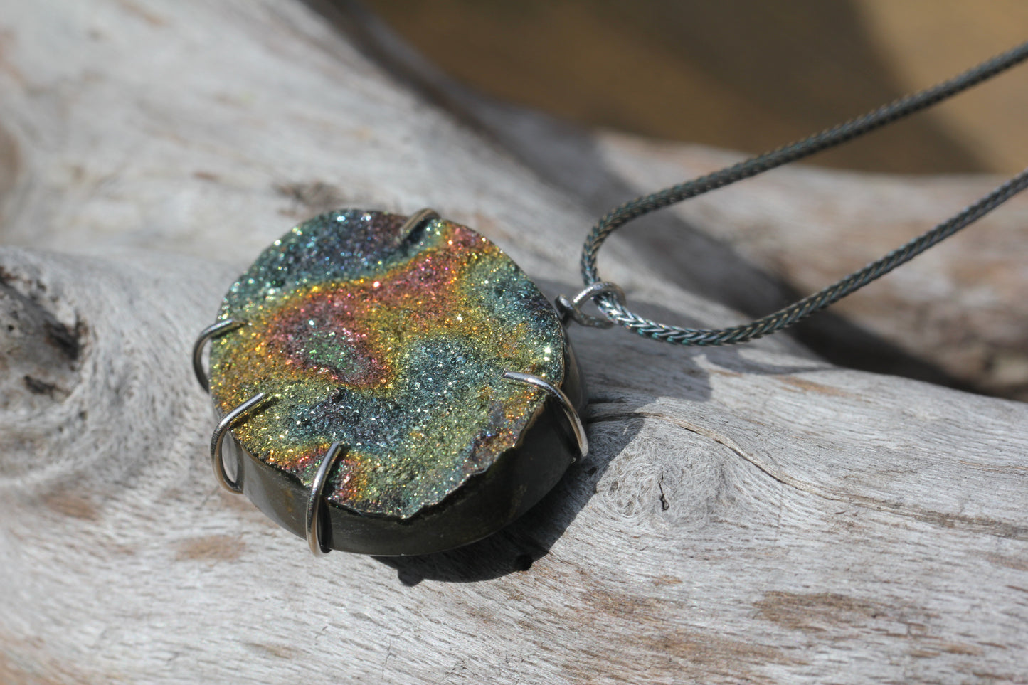 Rainbow Pyrite Oval Cab Necklace