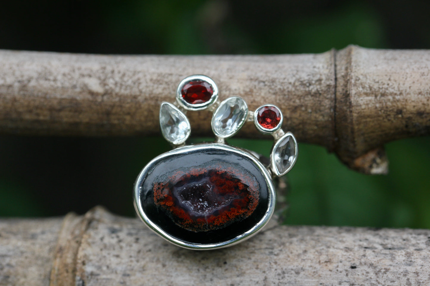Geode Garnet Abstract Ring