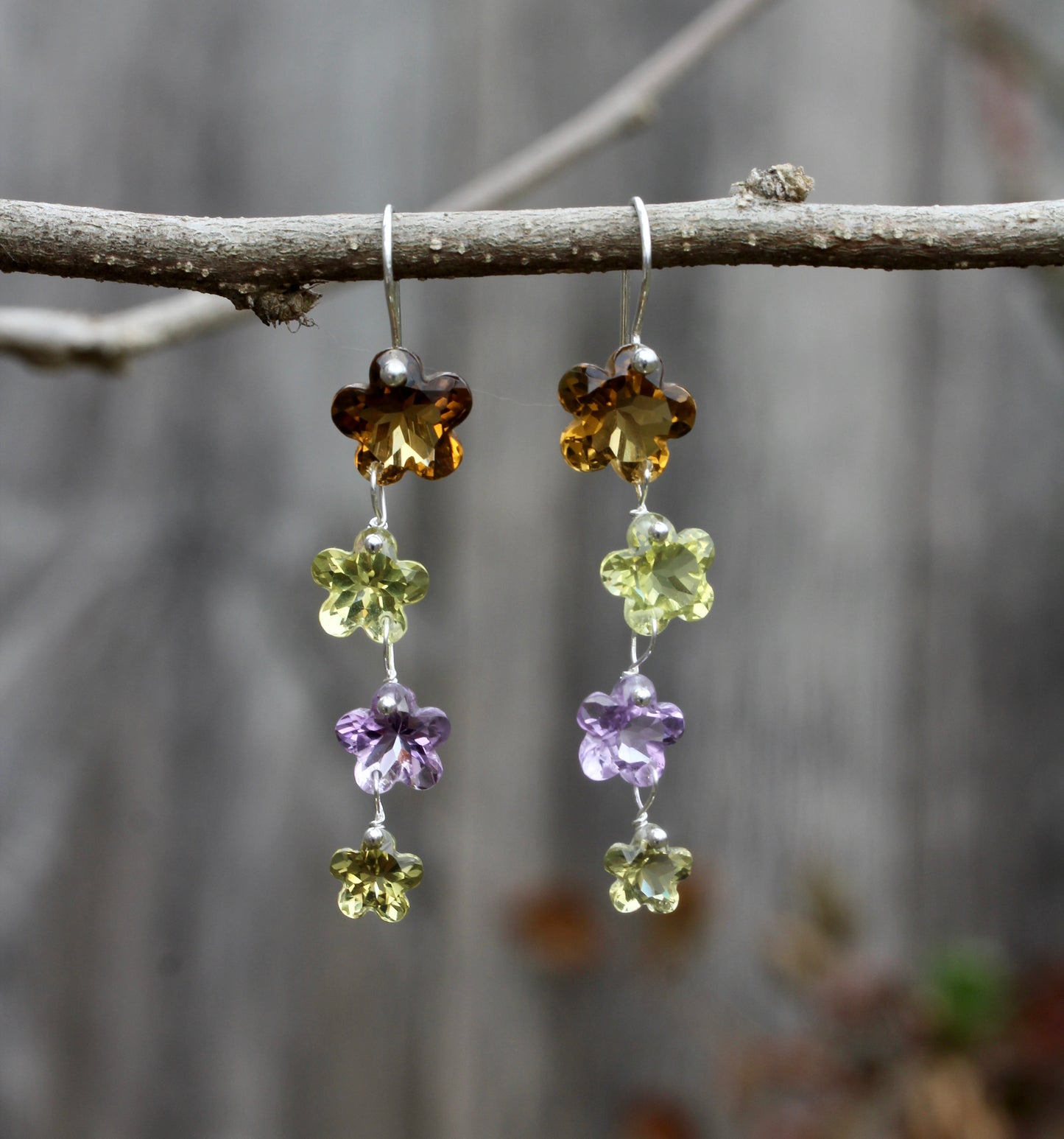 Multi Quartz Flower Drop Earrings
