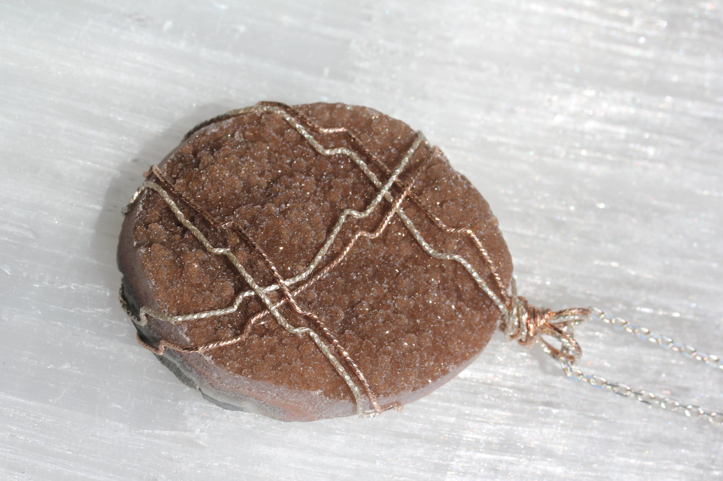 Brown Quartz Druzy Large Pendant