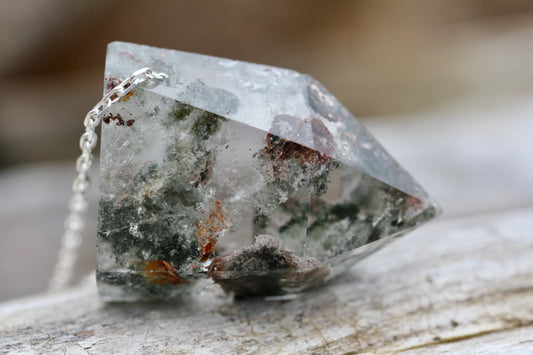 Lodolite Chunky Crystal Point Long Necklace