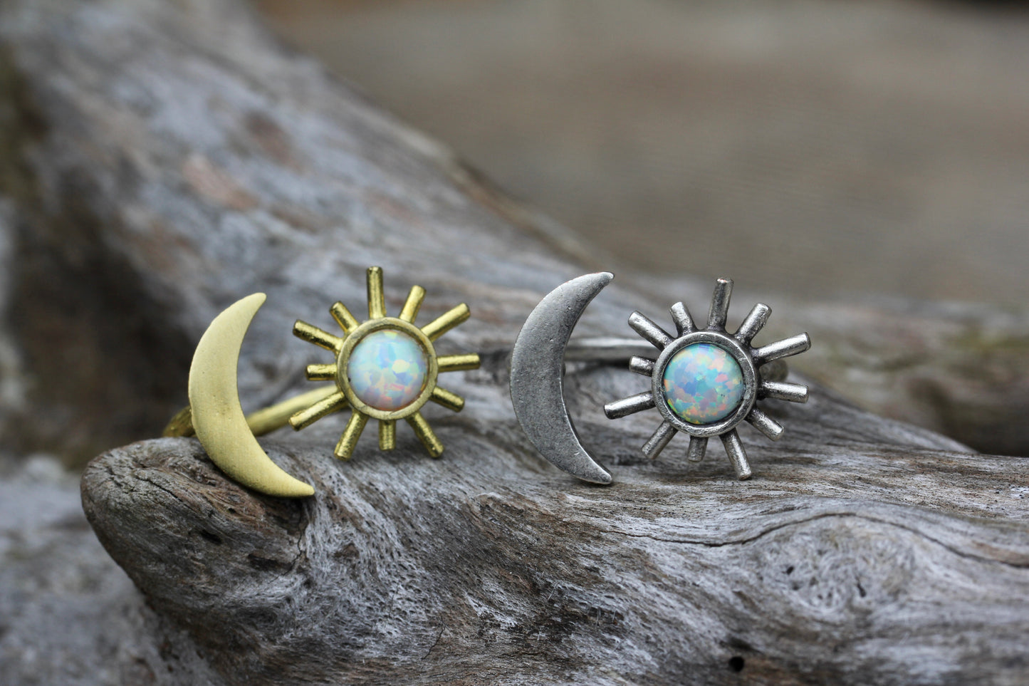 Opal Moon and Sun Brass Ring
