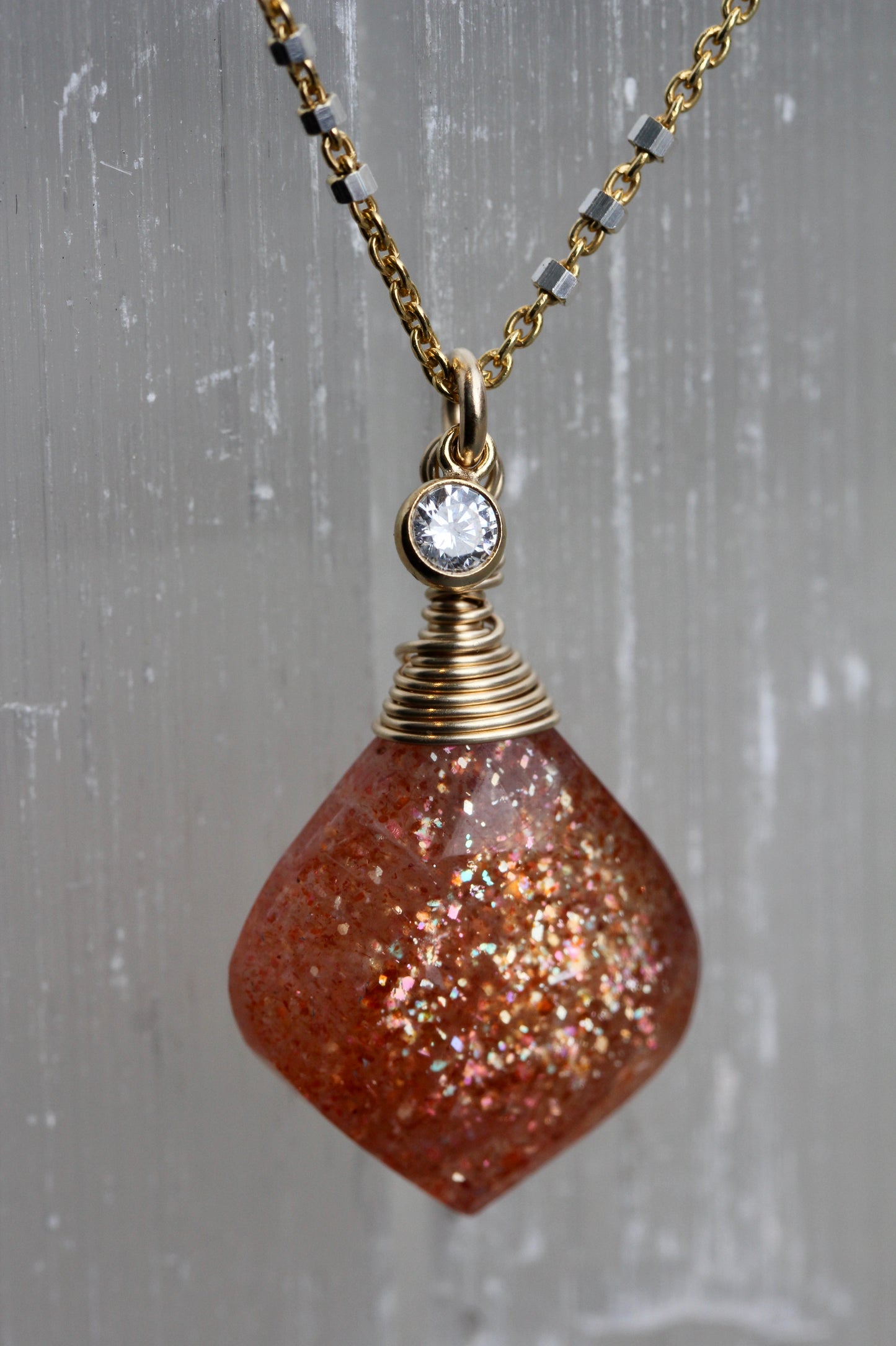 Sunstone Two Toned Necklace with Cubic Zirconia