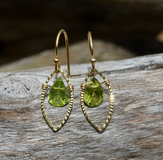Peridot Gold Marquis Small Drop Earrings