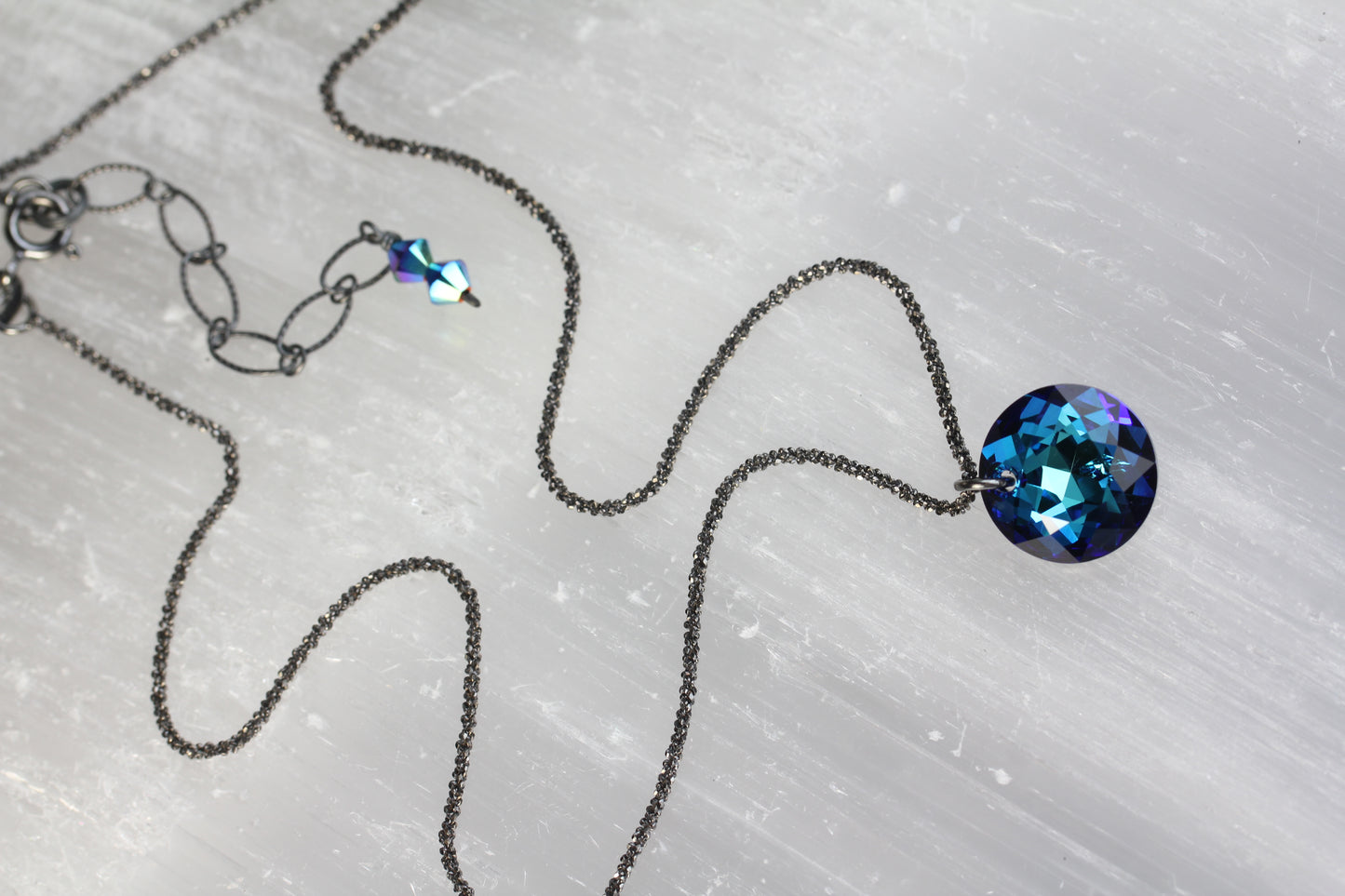 Bermuda Blue Austrian Crystal Dime Drop Necklace