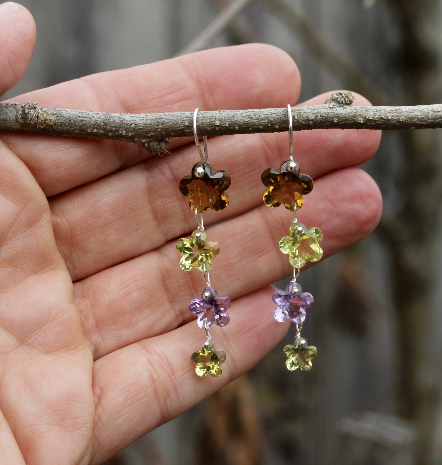 Multi Quartz Flower Drop Earrings
