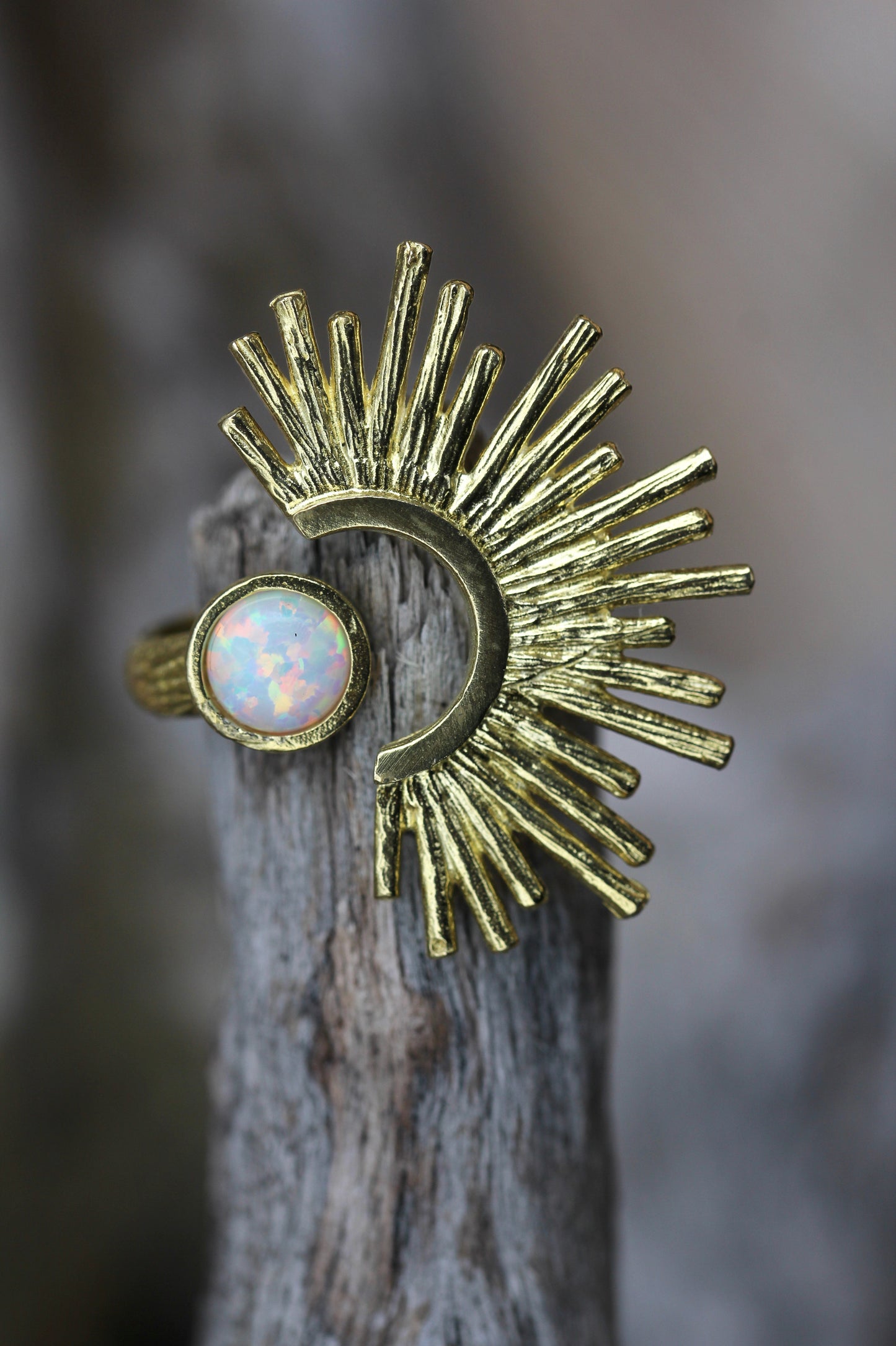 Created Opal Sunburst Ring