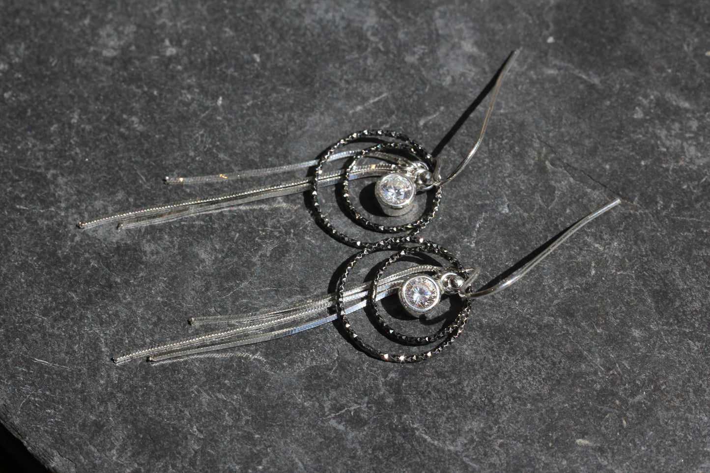 Double Ring CZ Tassel Earrings