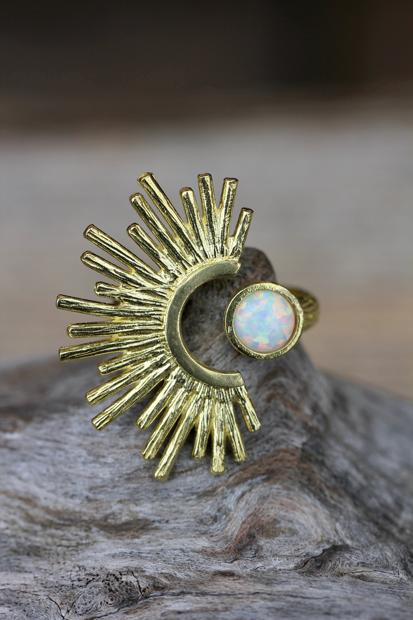 Created Opal Sunburst Ring
