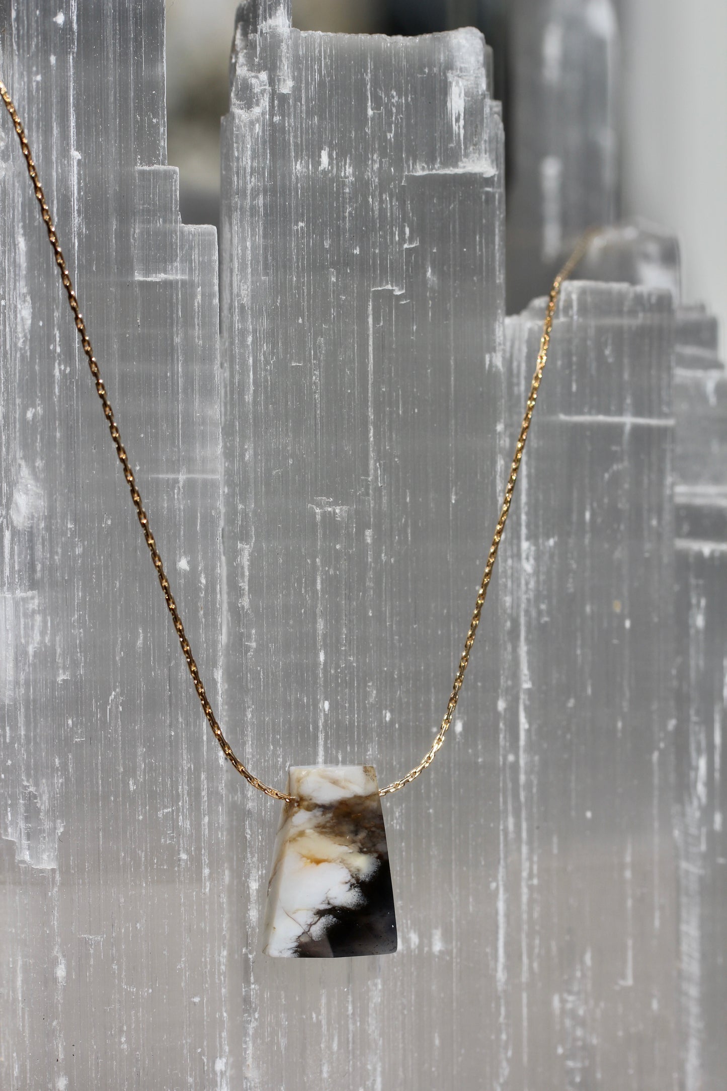 Dendritic Opal Trapezoid Gold Necklace