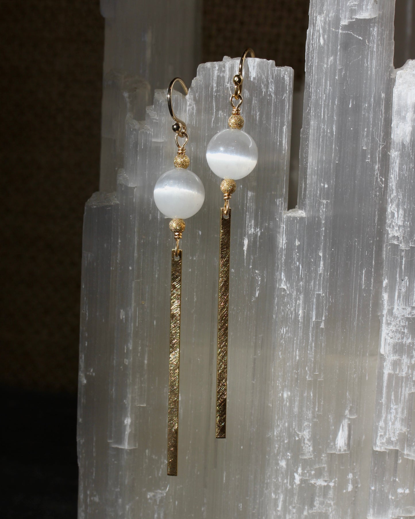 Selenite Bar Drop Earrings