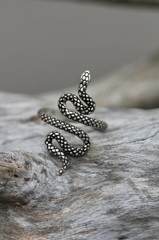 Textured Silver Snake Ring