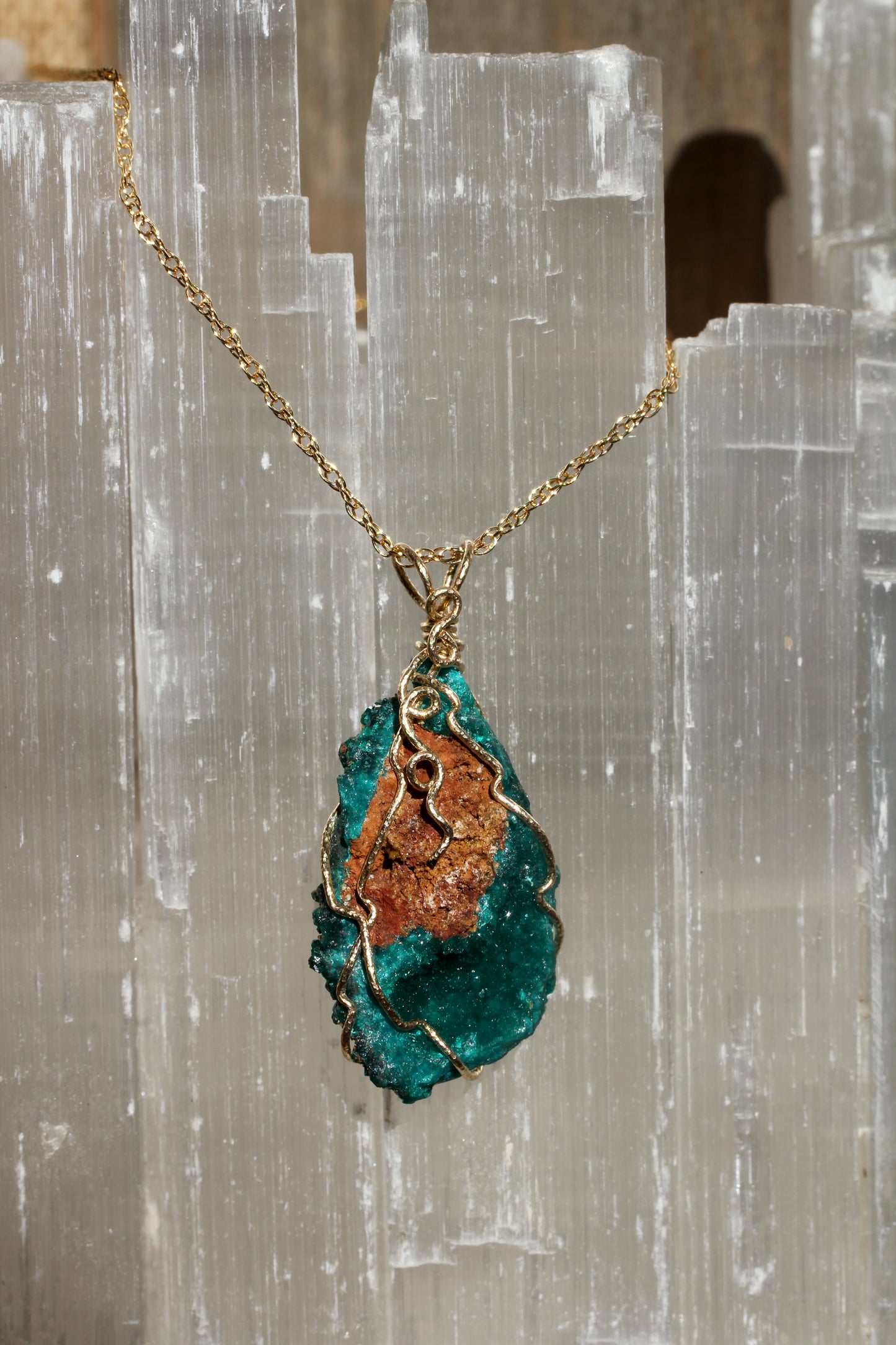 Dioptase Gold Wrap Necklace