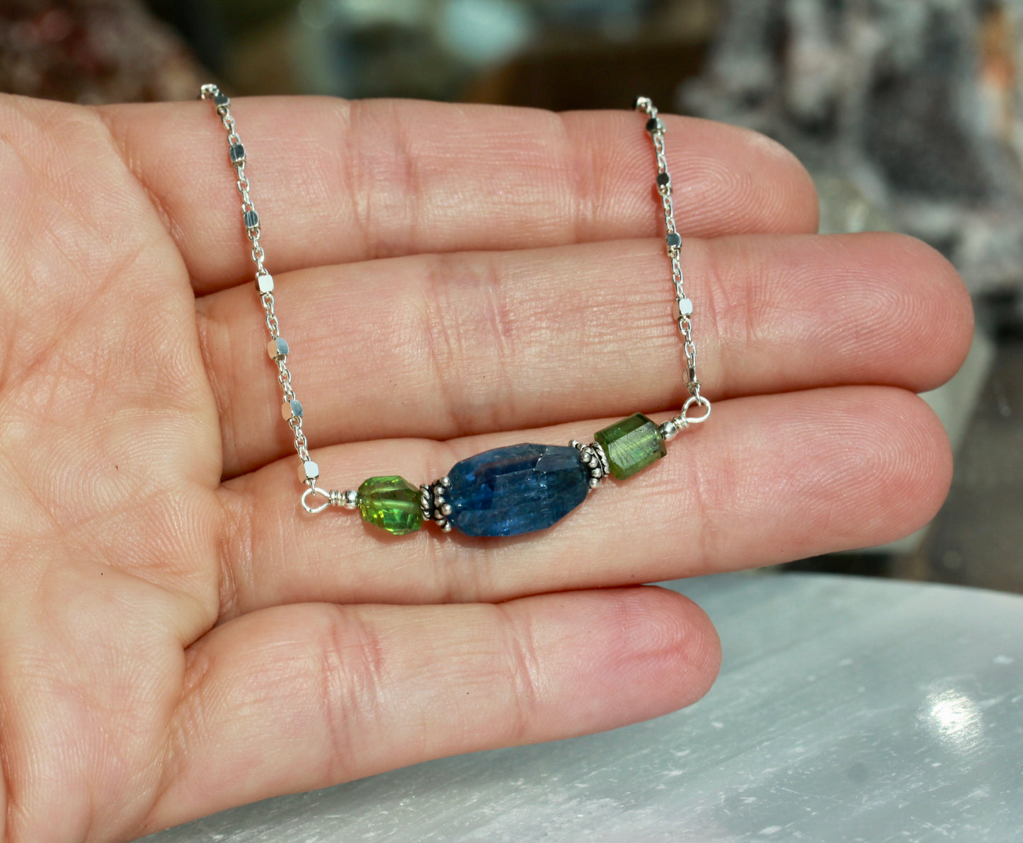 Kyanite Tourmaline Silver Necklace
