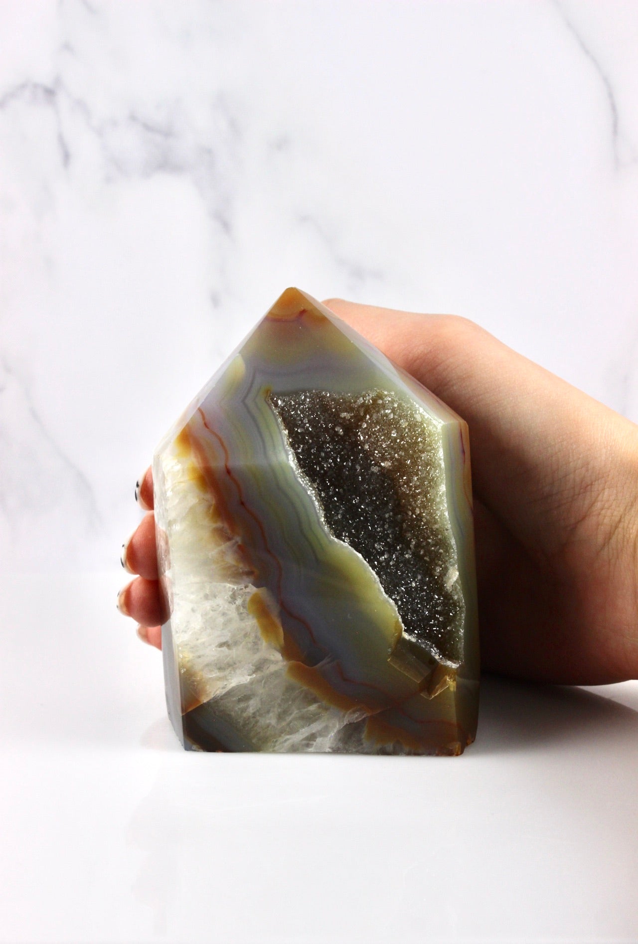 Orange and White Agate Druzy Point