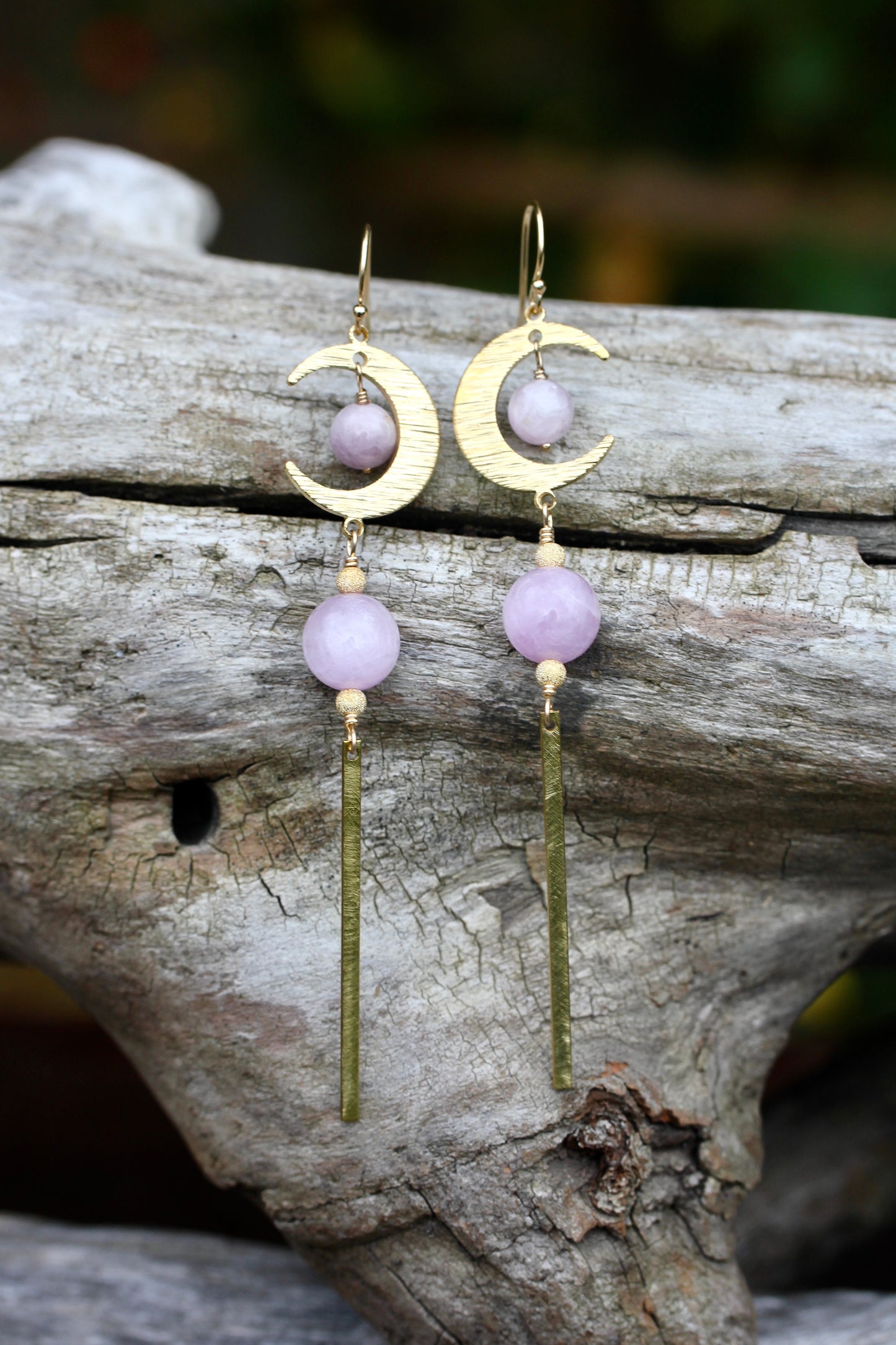 Brass Moon Kunzite Long Drop Earrings